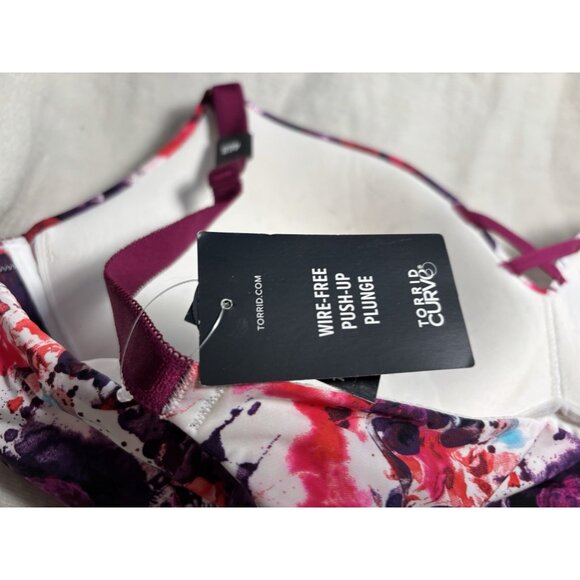 Torrid Womens Plus Size Push Up Plunge Bra Purple Mauve Skull Floral 46B - Picture 6 of 11